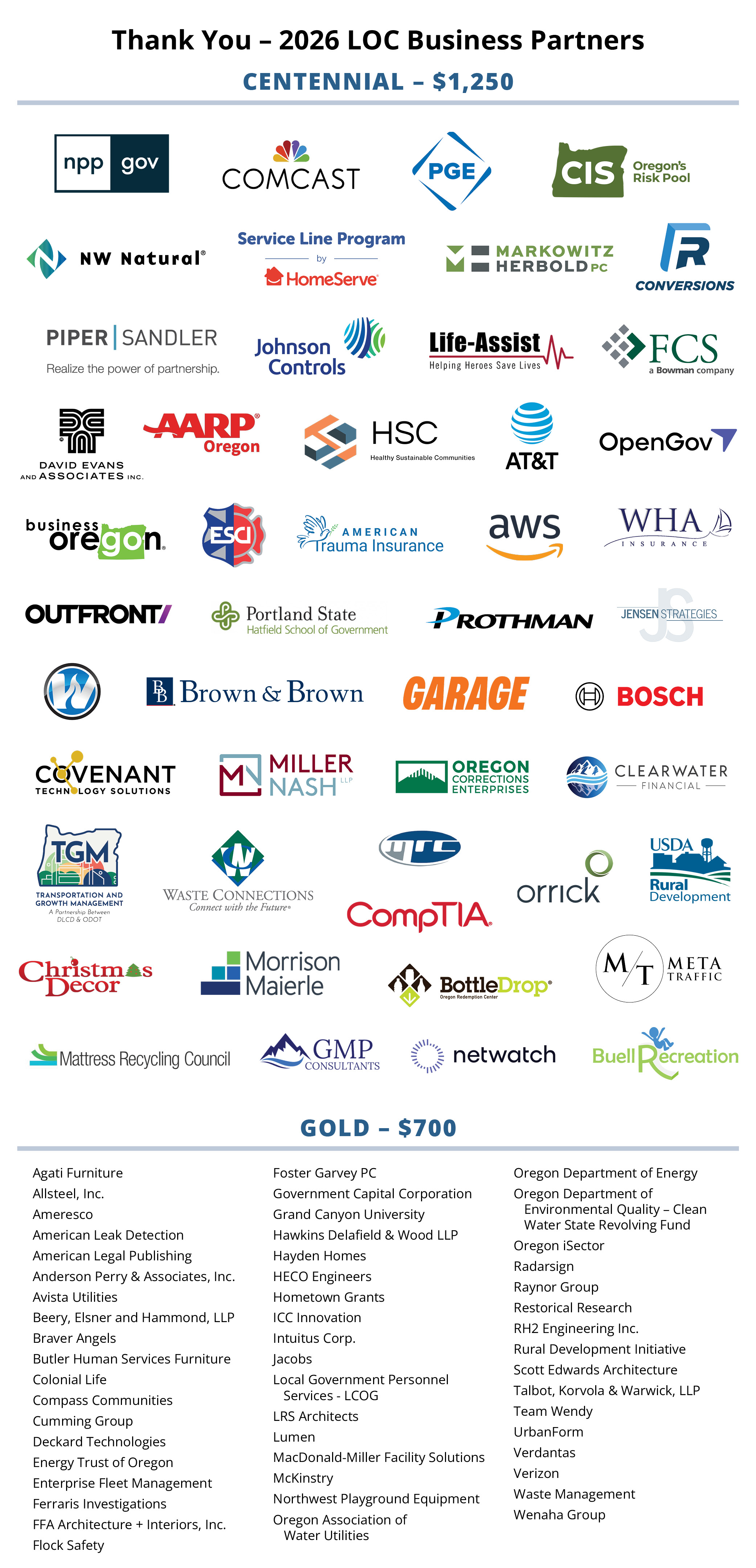 LOC Centennial business partner logos for 2026