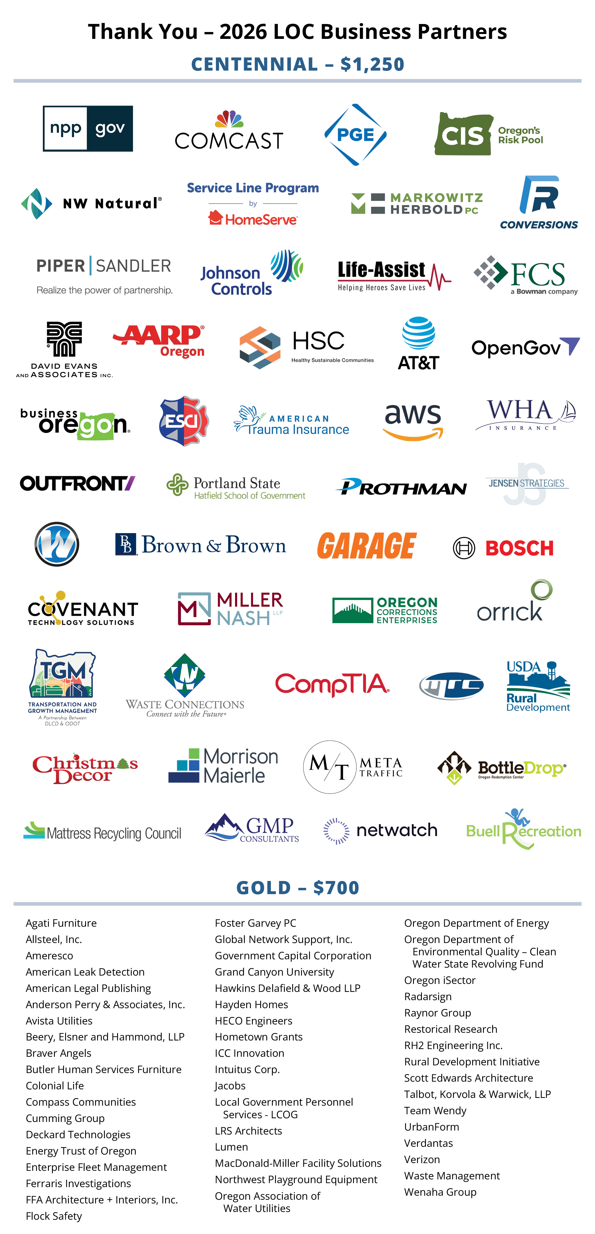 LOC Centennial business partner logos for 2026